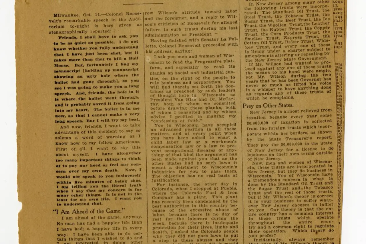 The speech Roosevelt made after he was shot last night