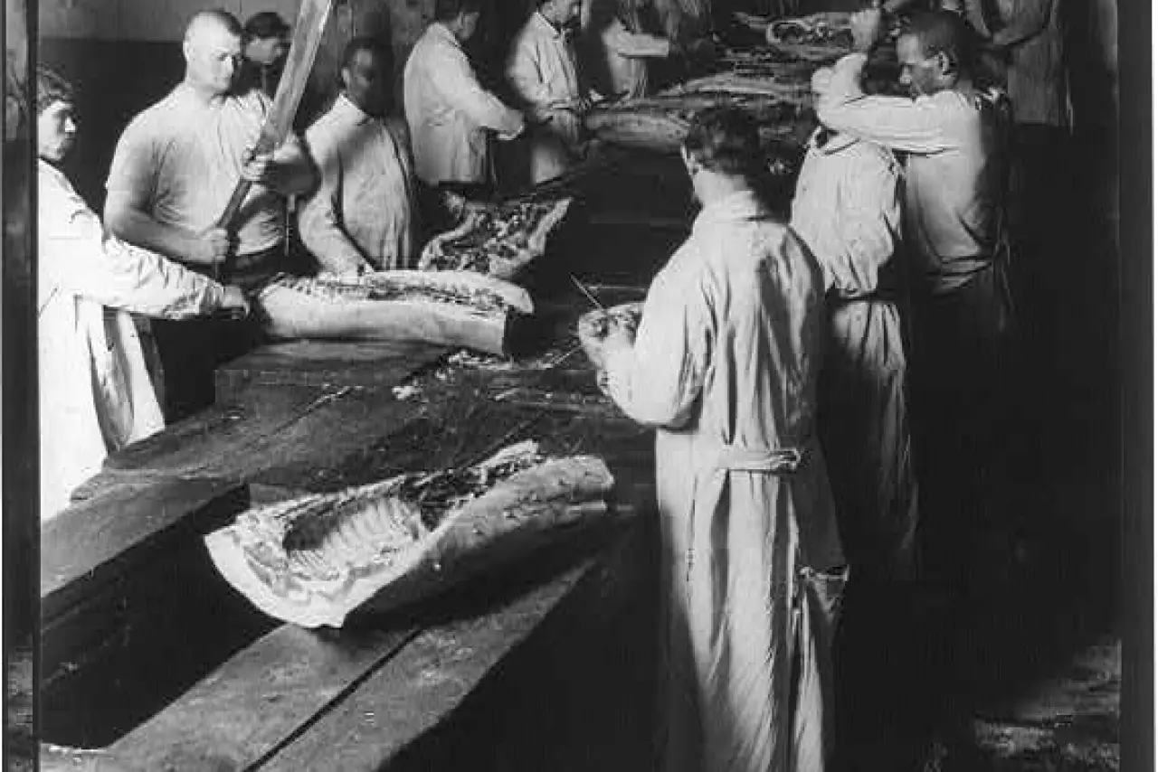 Men at a meatpacking plant