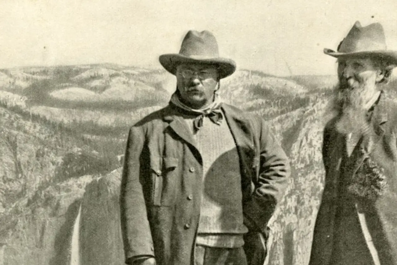 Photograph of Theodore Roosevelt and John Muir at Yosemite