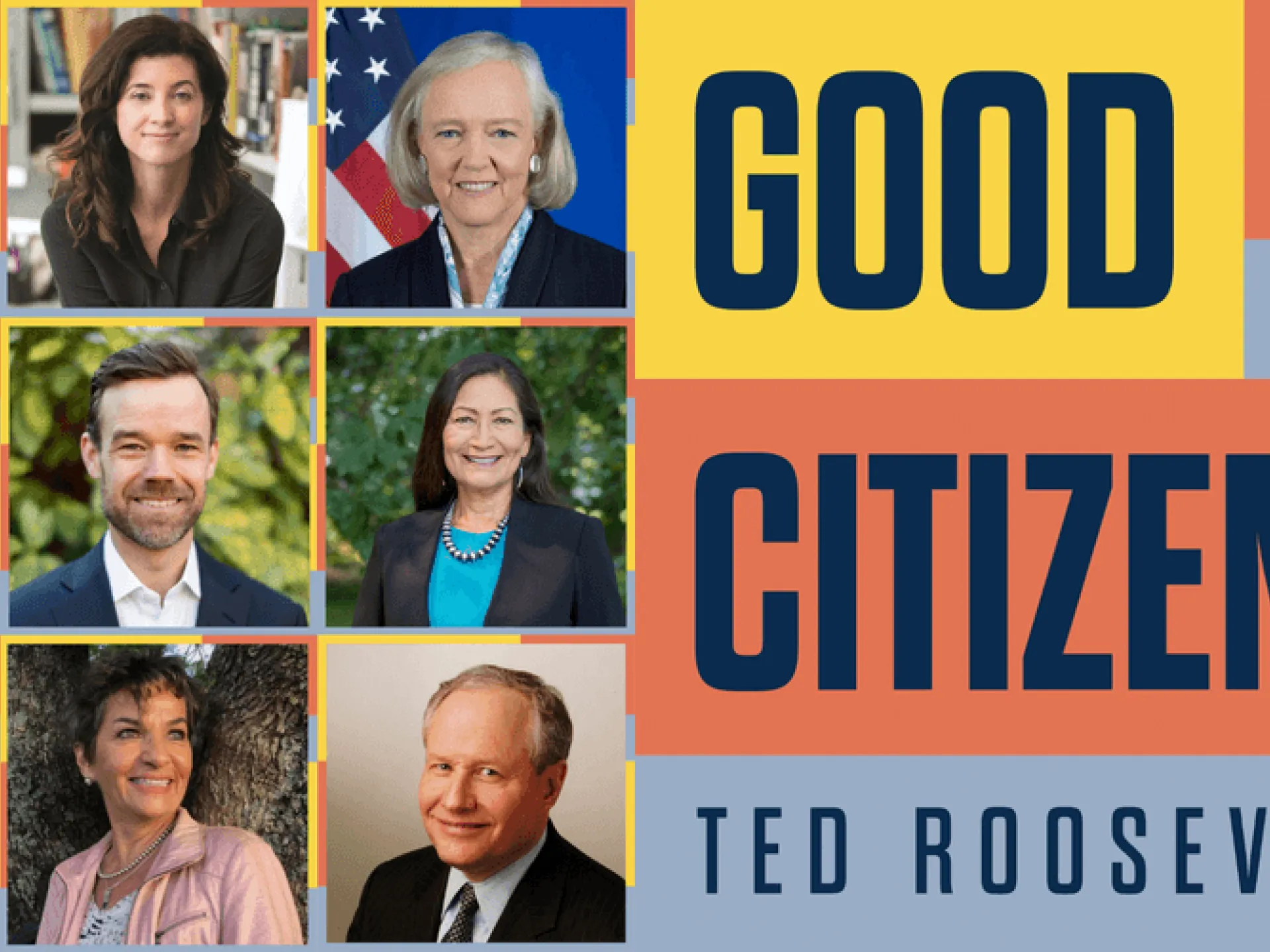 Nine smiling people in a grid beside the text "Good Citizen with Ted Roosevelt V".