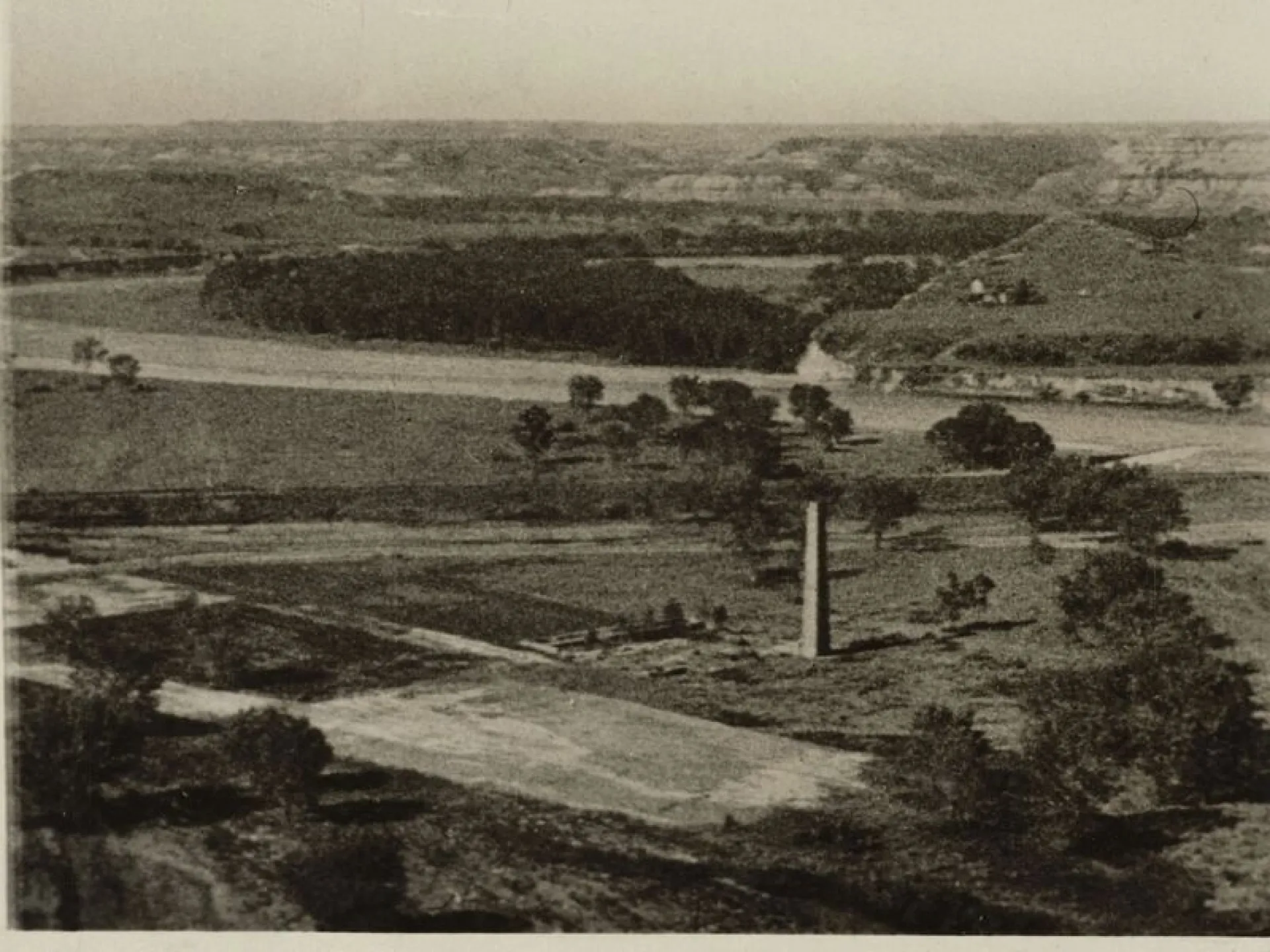 The ruins and brick smokestack of the Marquis de Mores's abattoir at Medora