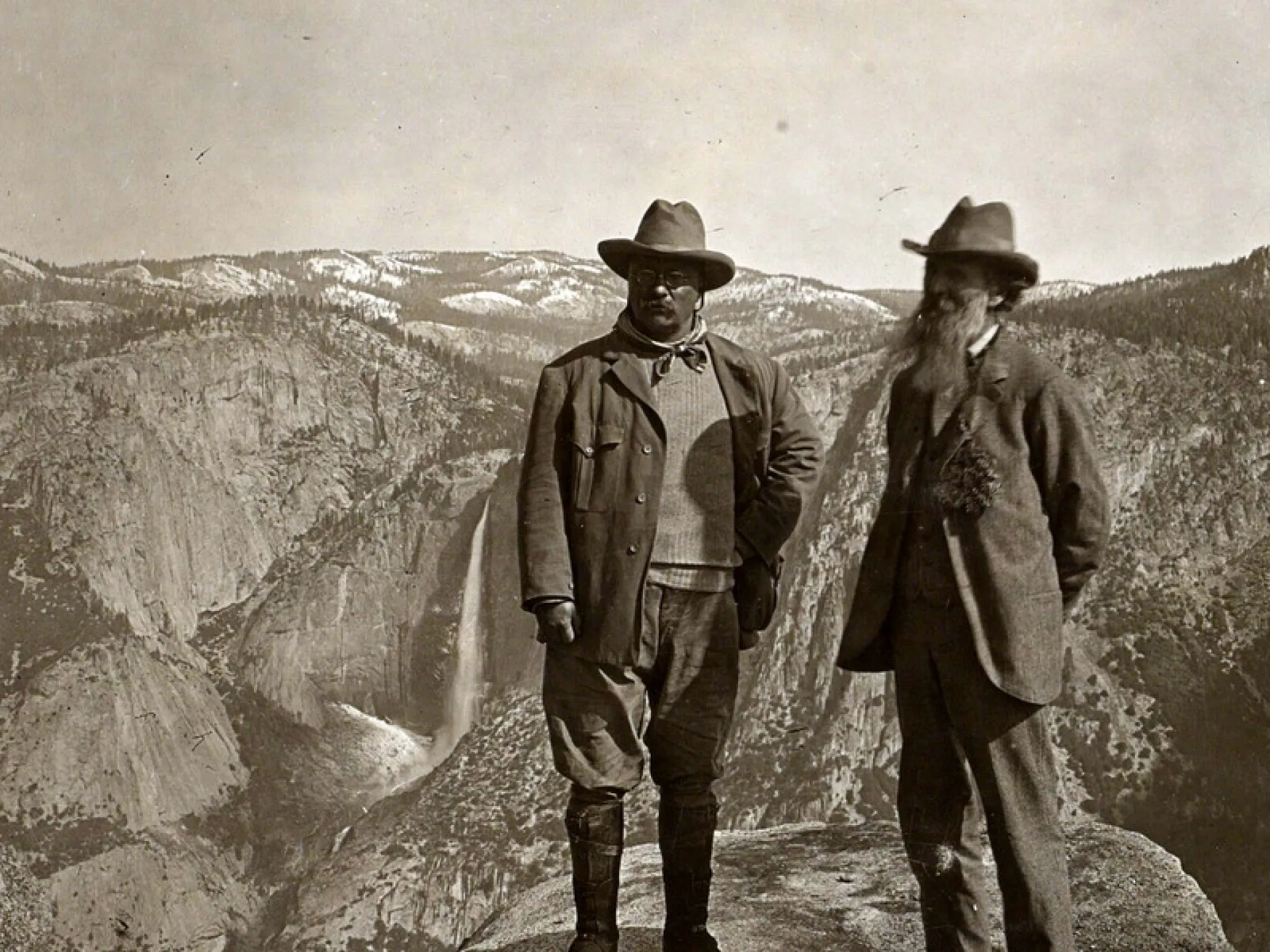 Theodore Roosevelt and John Muir at Glacier Point in Yosemite