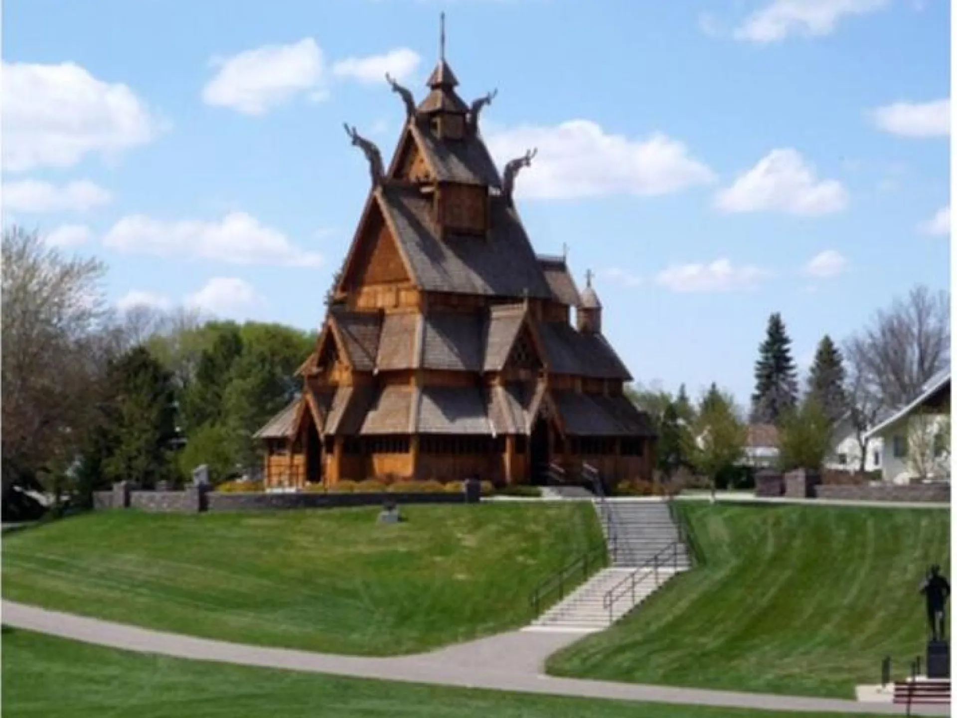 Full-scale Stave Church replica at Scandinavian Heritage Park in Minot