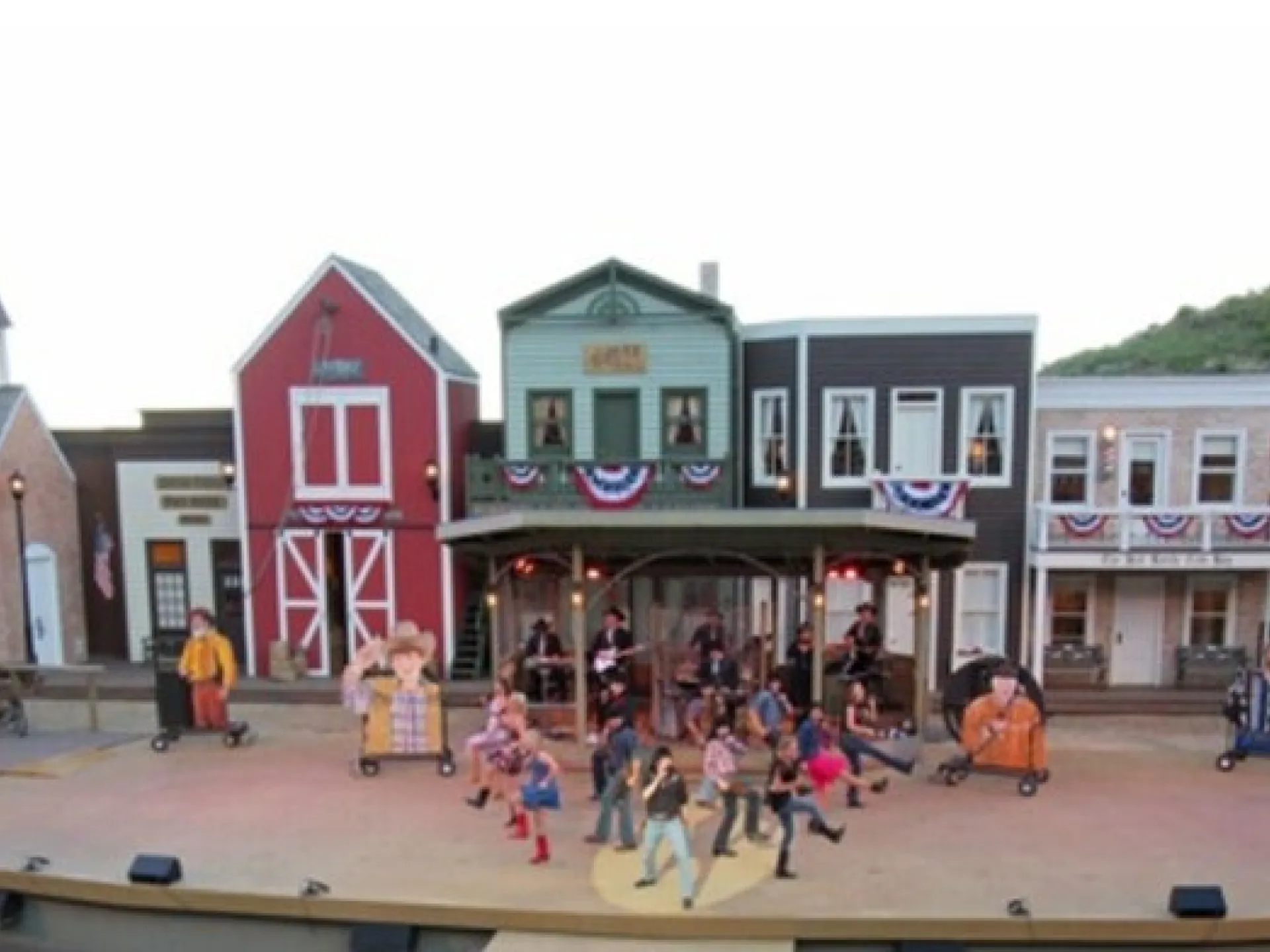 Performers on the outdoor stage of the Medora Musical at the Burning Hills Amphitheatre in Medora, North Dakota
