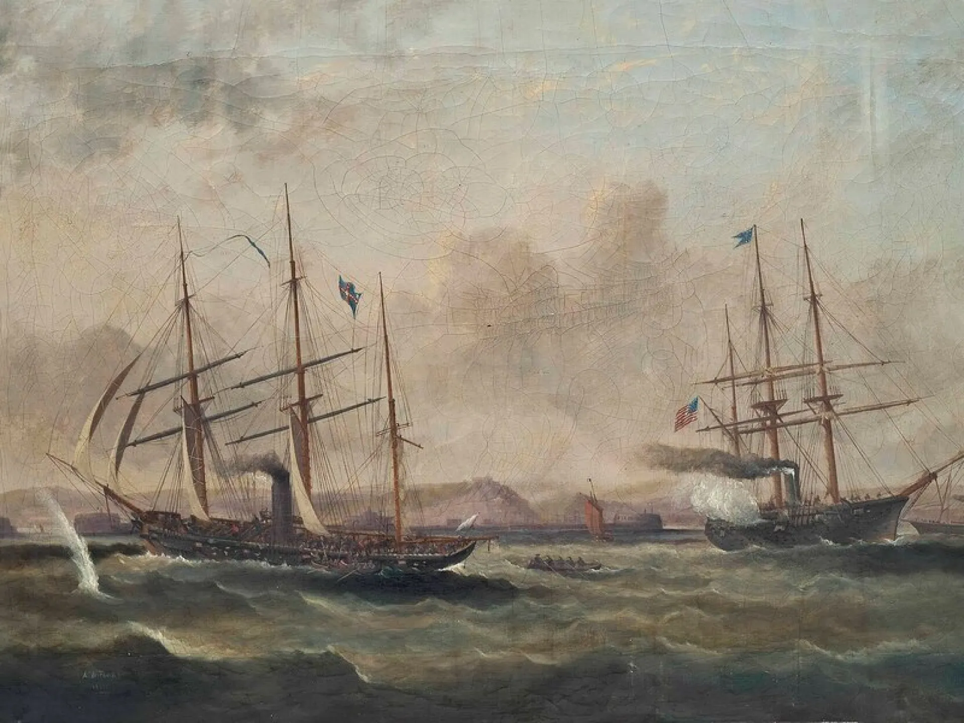 The Confederate raider CSS Alabama engaging the USS Kearsarge, 1864