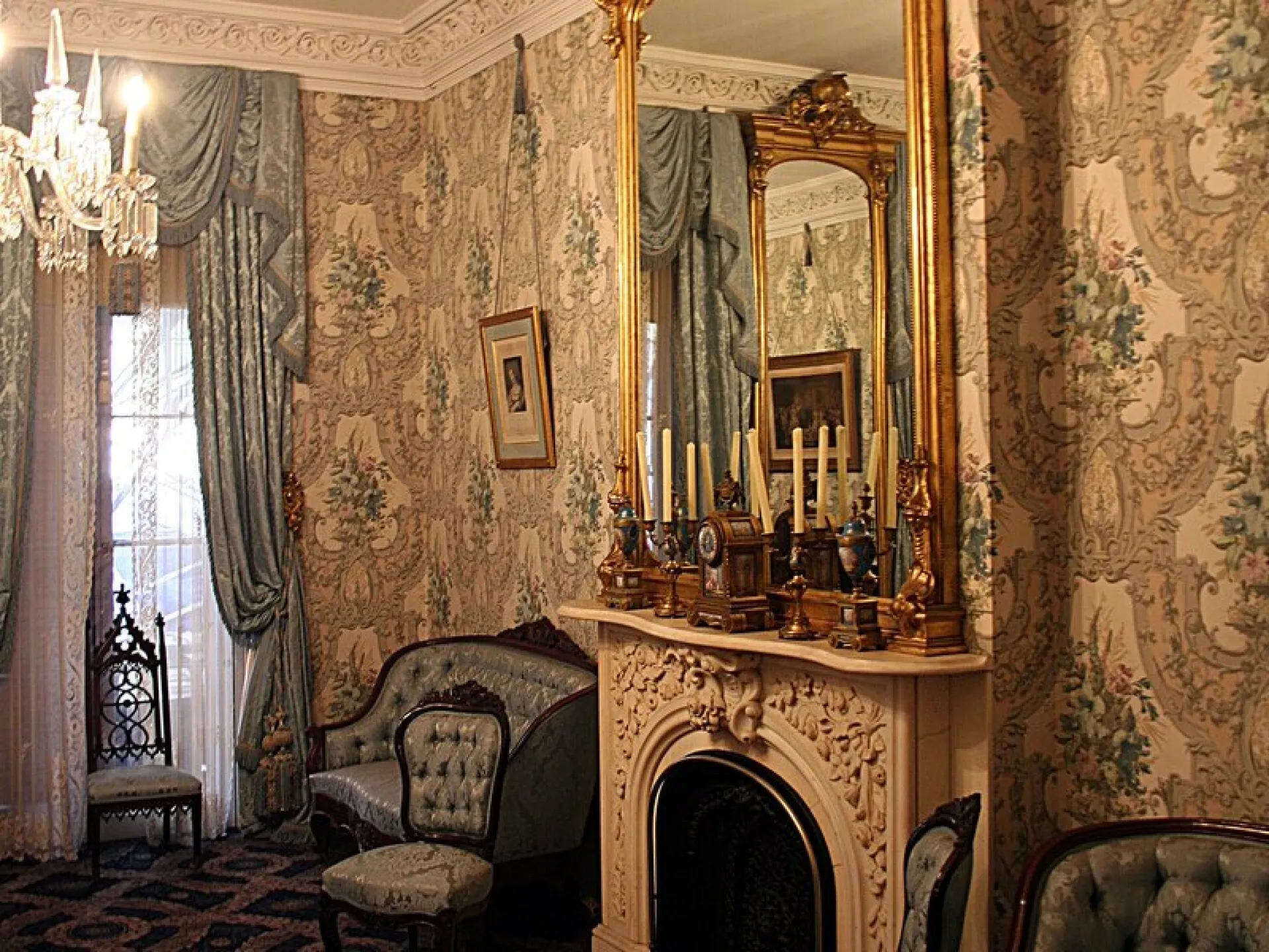 The restored parlor of Roosevelt's birthplace home