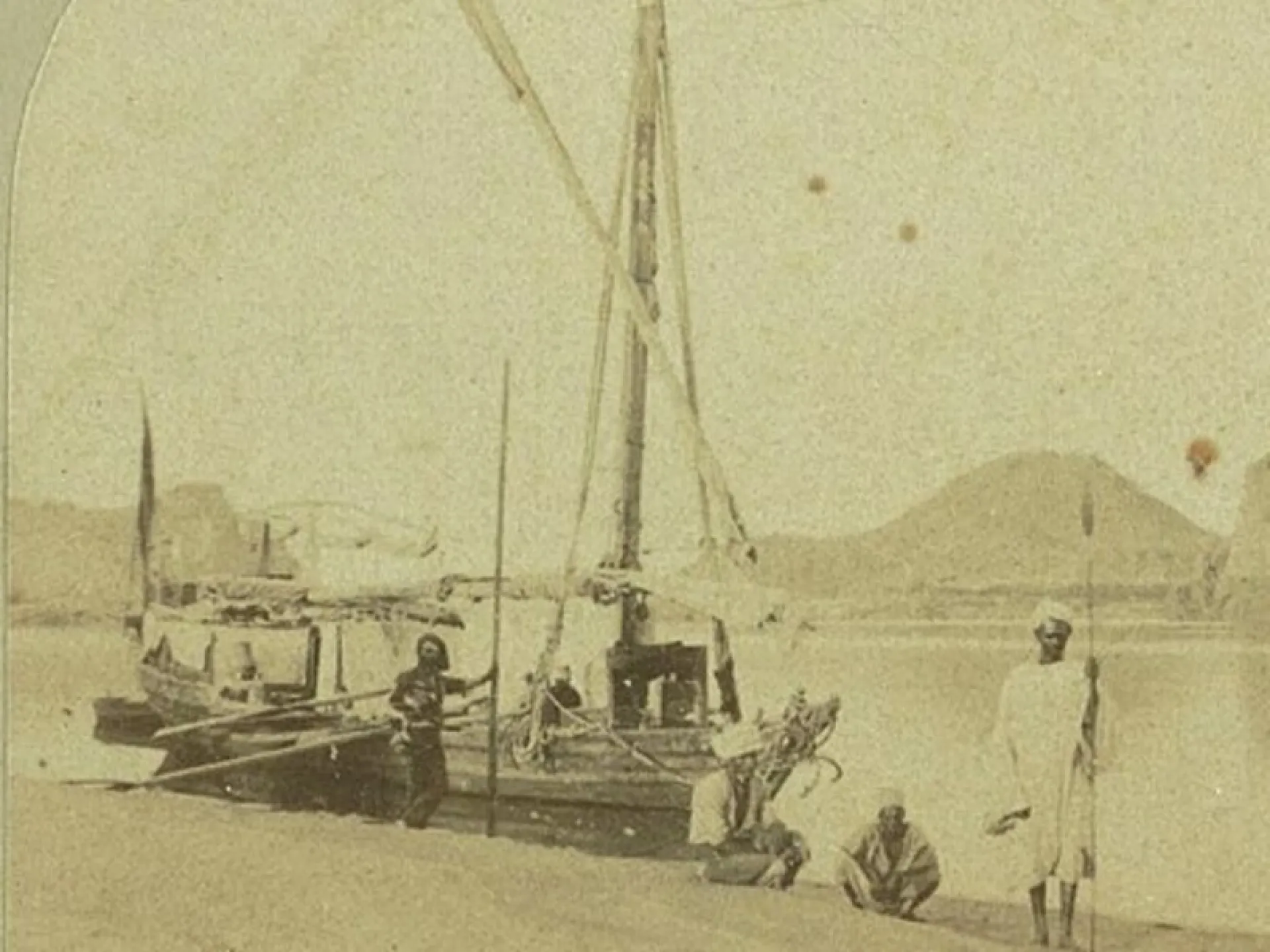 A traveler's dahabeah moored on the Nile, photographed by Francis Frith