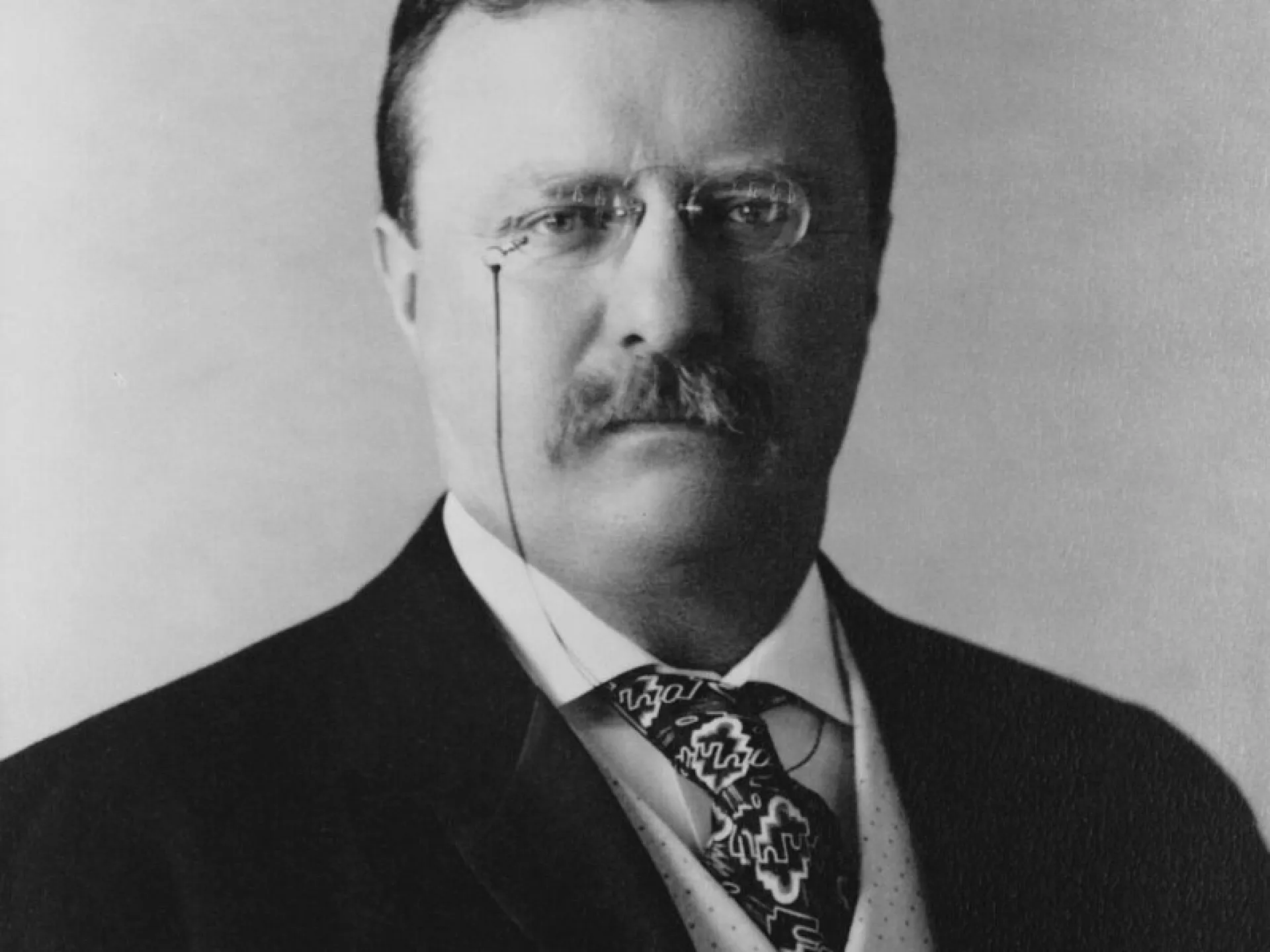 Formal black-and-white portrait of President Theodore Roosevelt