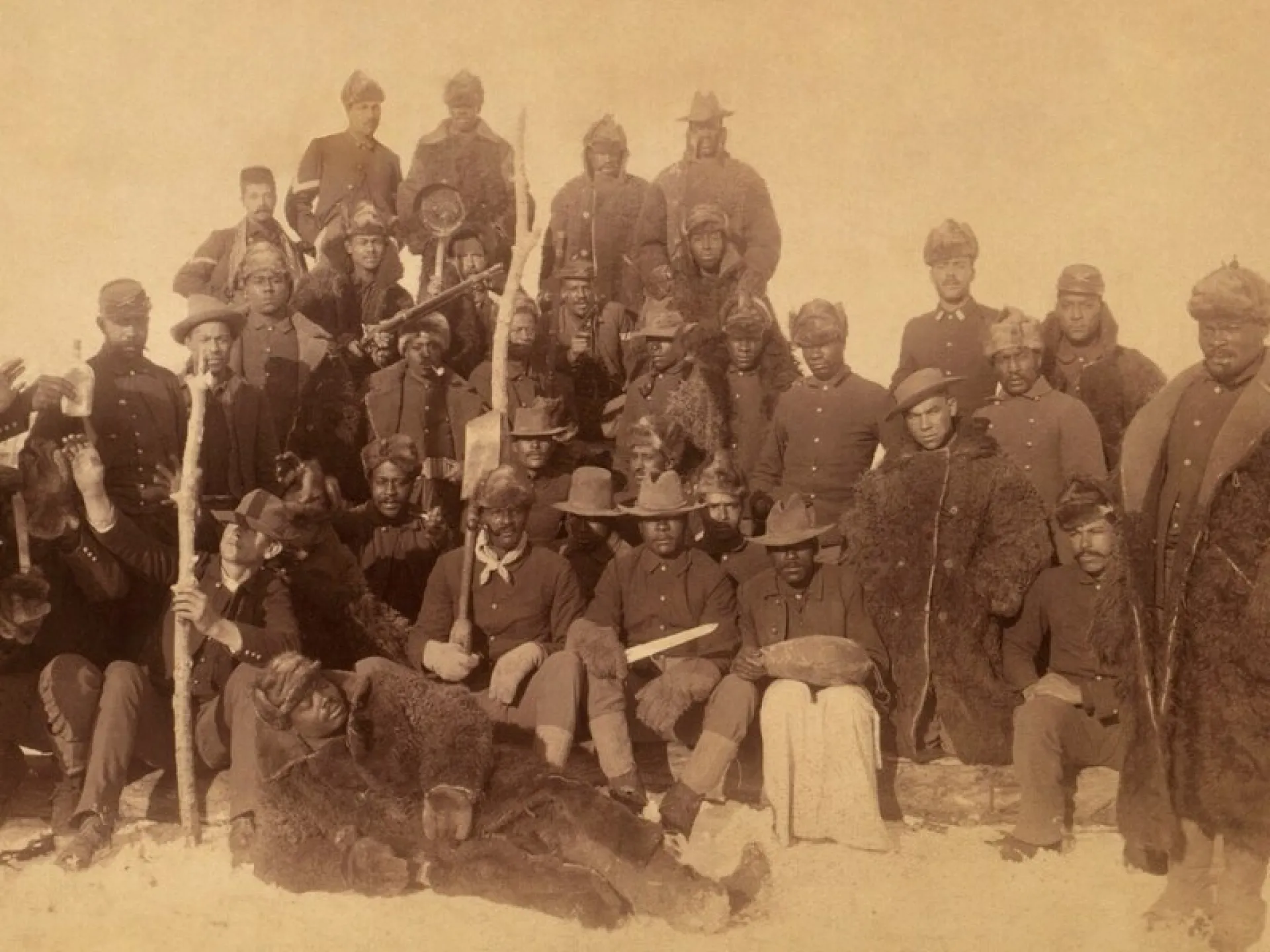 Soldiers of the 25th Infantry Regiment at Fort Keogh, Montana, about 1890