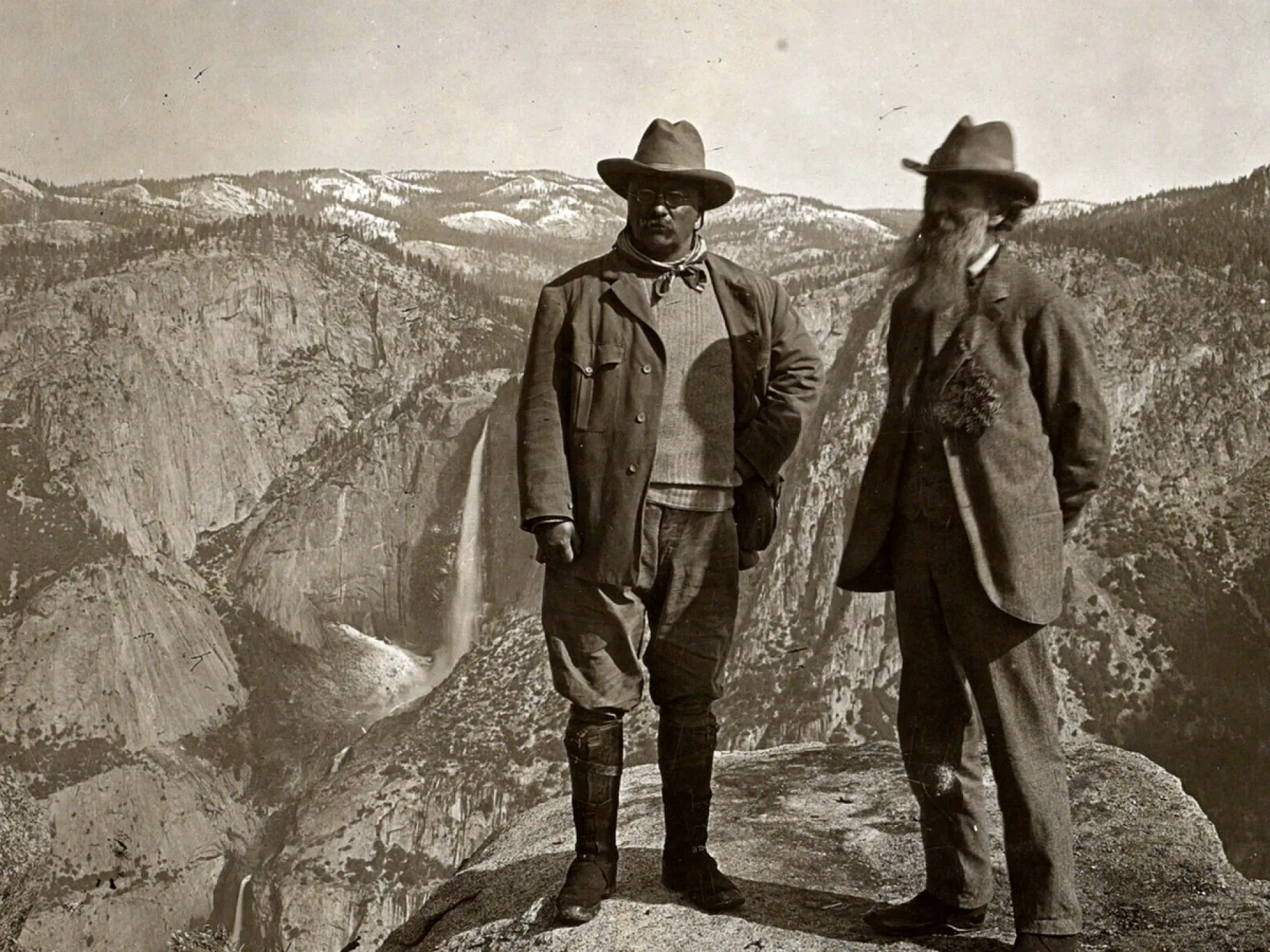 Theodore Roosevelt and John Muir at Glacier Point, Yosemite, 1903