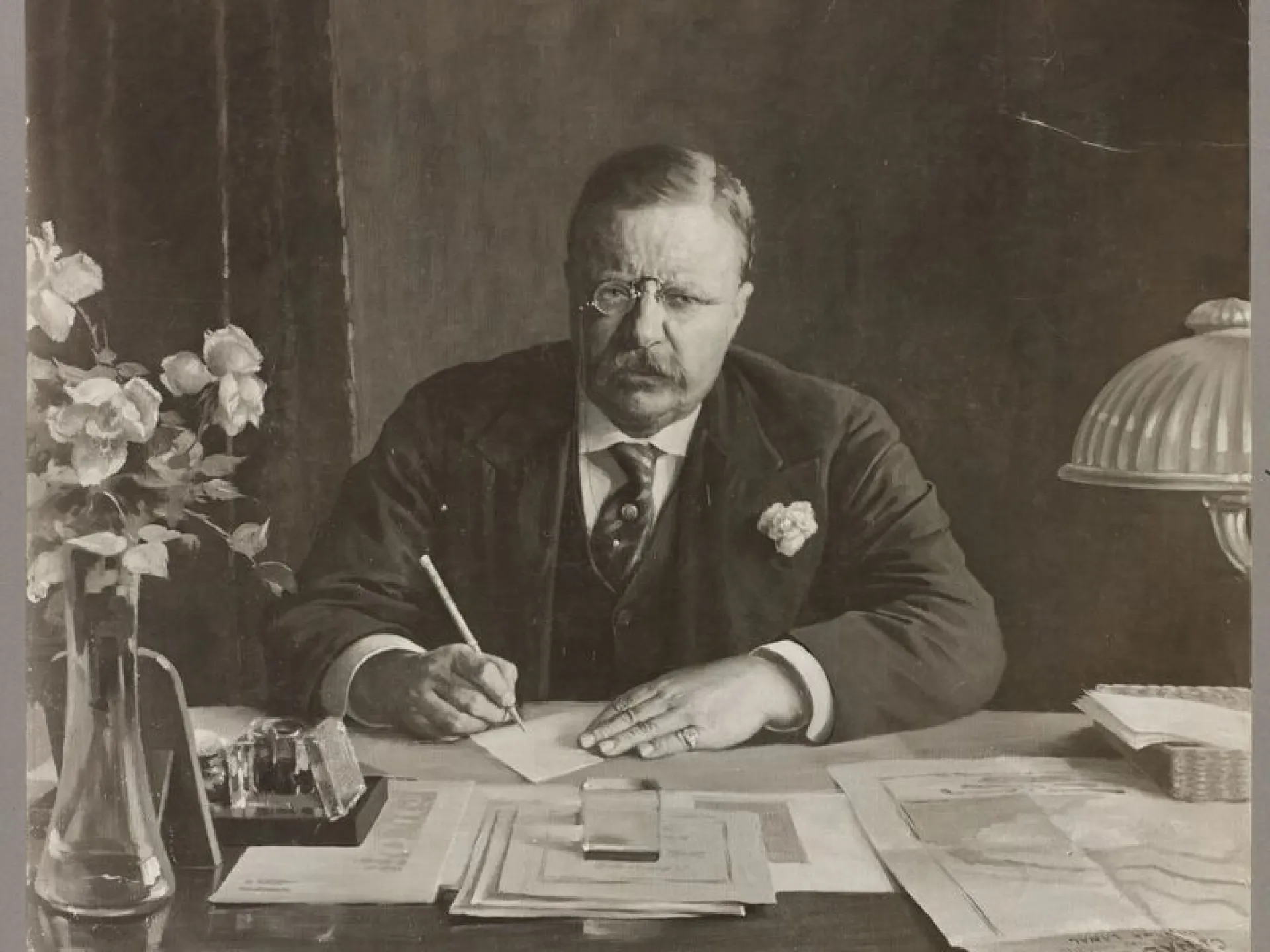 President Theodore Roosevelt at his desk