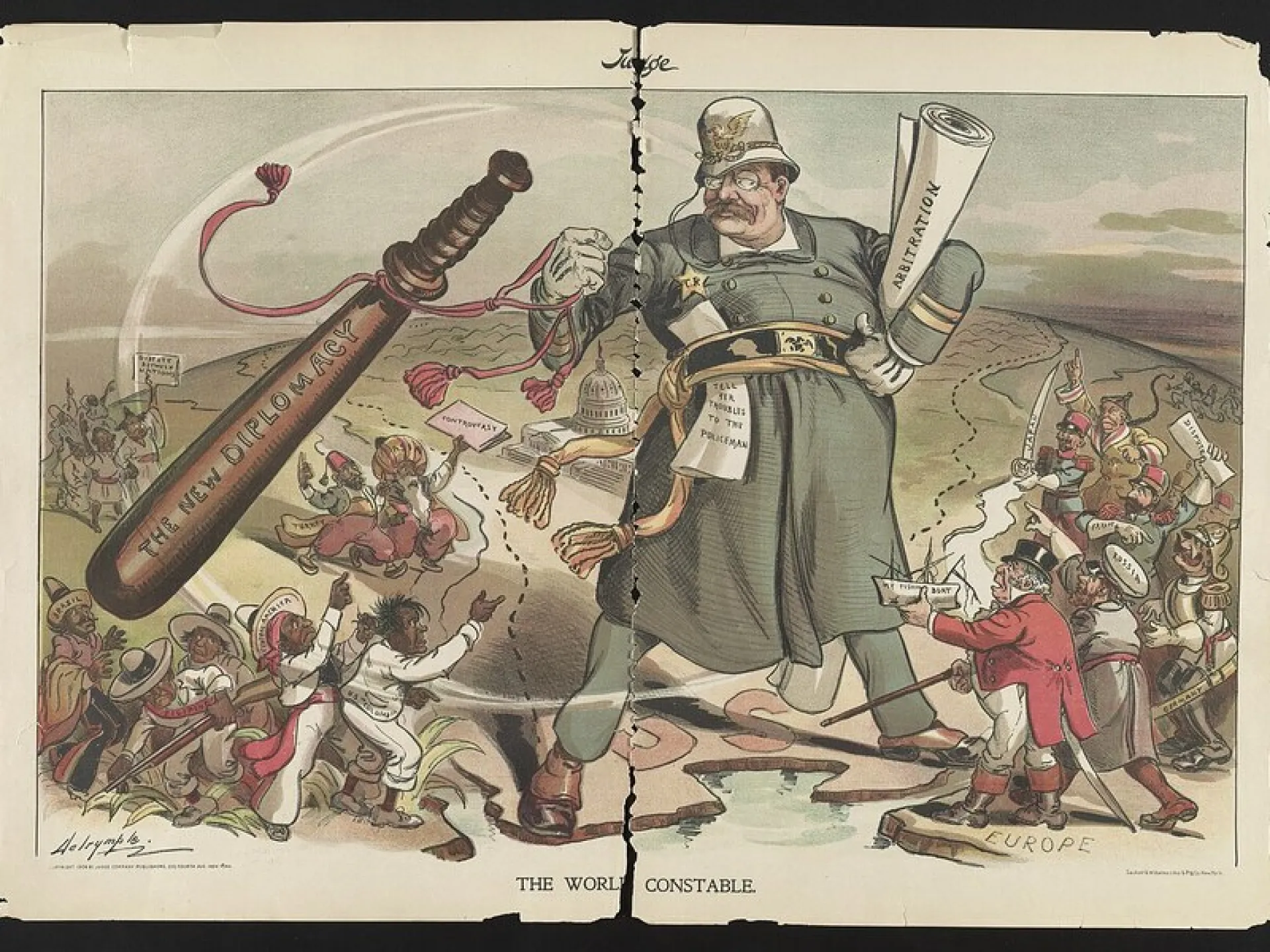1905 cartoon of Theodore Roosevelt as the world's constable