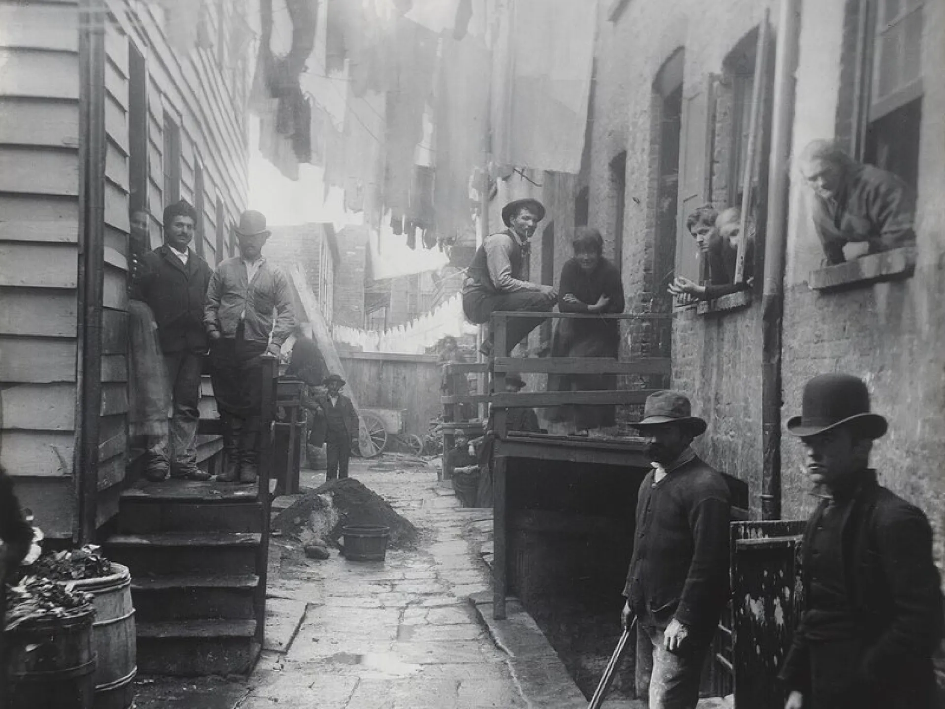 Jacob Riis's photograph of Bandit's Roost off Mulberry Street, 1888