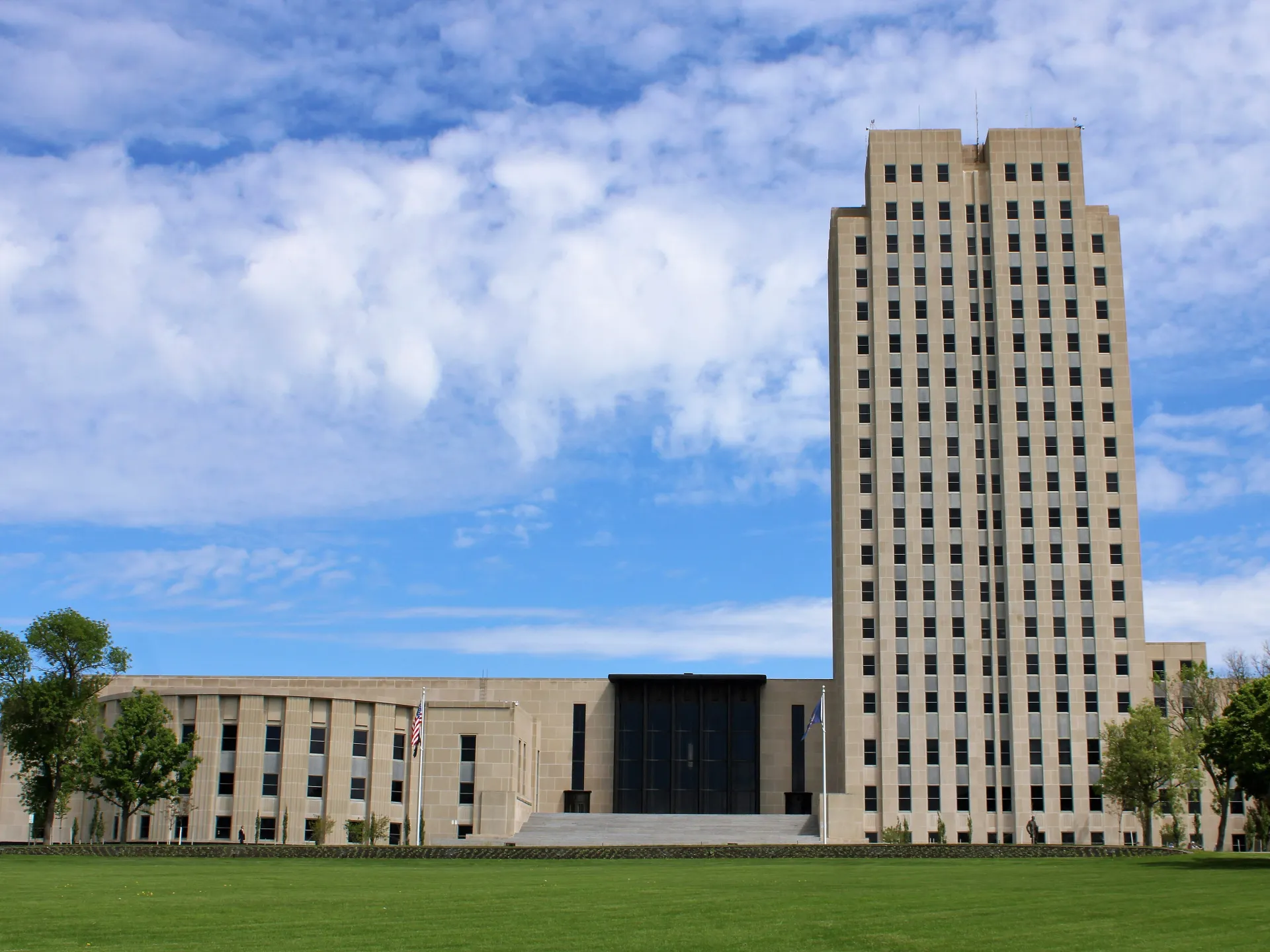 The North Dakota State Capitol tower in Bismarck