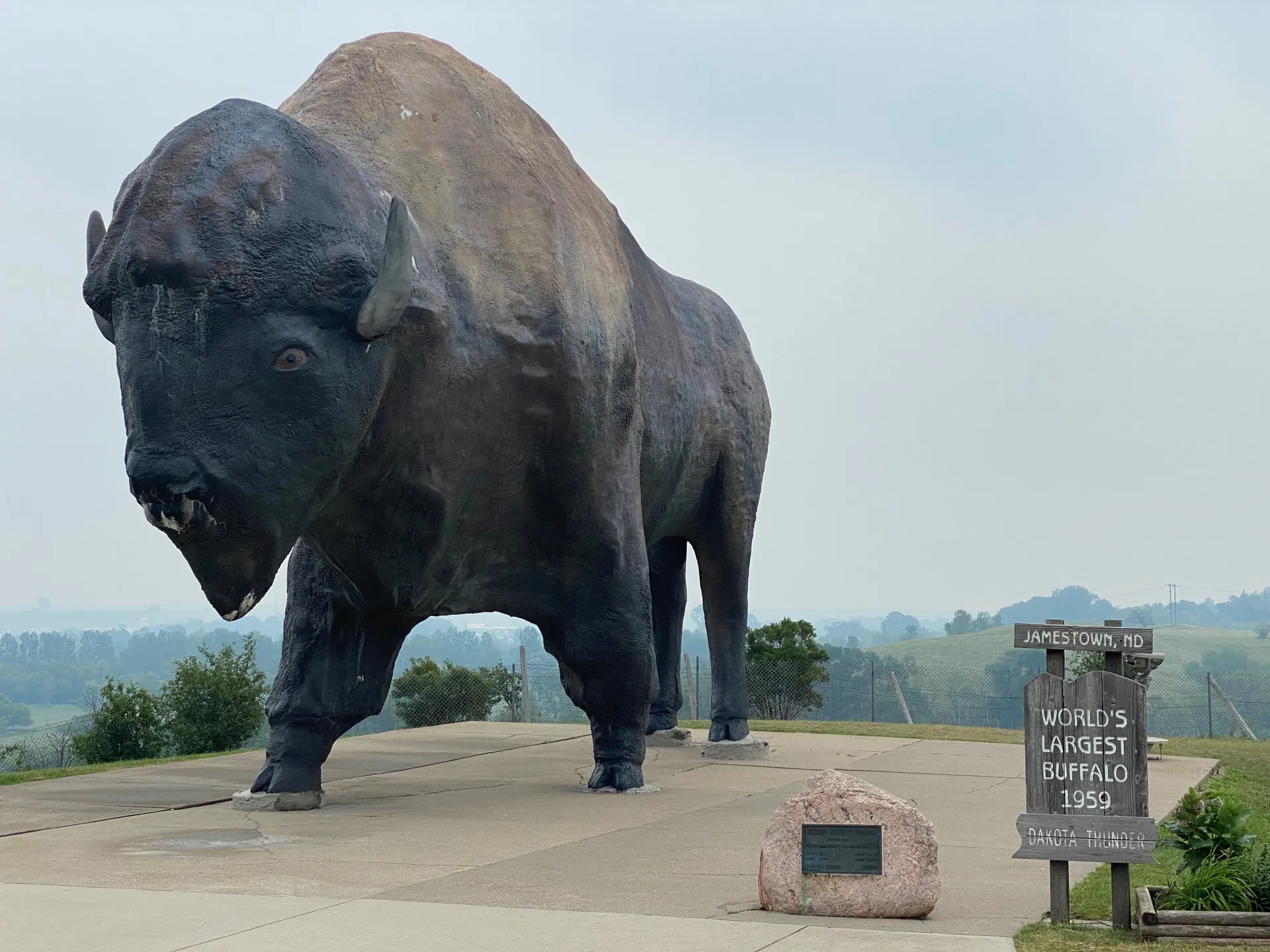 A giant concrete bison statue above Jamestown, North Dakota