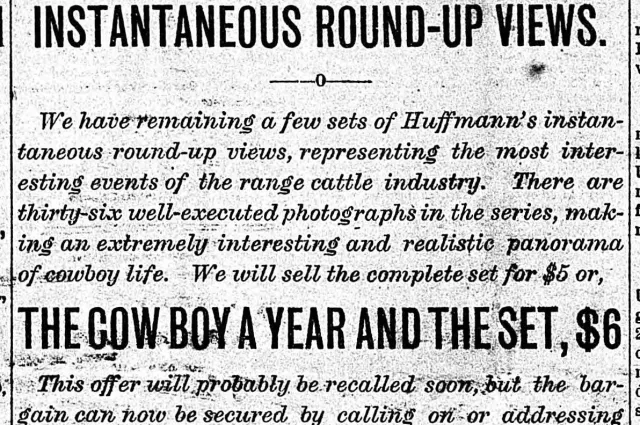 Advertisement for instantaneous round-up views, sold by The Bad Lands Cow Boy