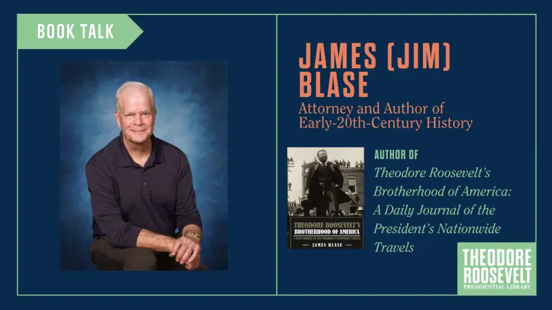 A promotional graphic for the event featuring Jim Blase's headshot and book cover