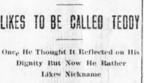 Newspaper title: "Likes to Be Called Teddy"