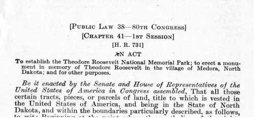 Public law creating Theodore Roosevelt National Park