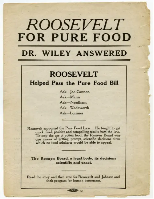 Theodore Roosevelt for Pure Food pamphlet