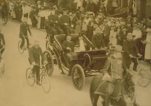 Photograph of President Theodore Roosevelt riding in a car