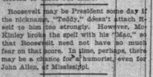 Newspaper article about Teddy nickname