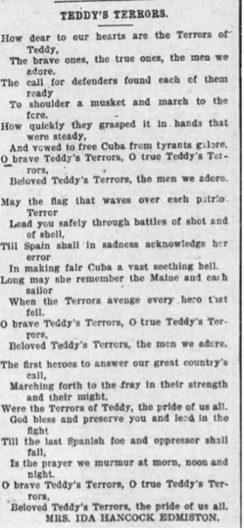 Song about Teddy's Terrors from a newspaper