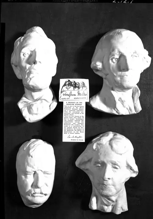 Photograph of the mask casts for Mount Rushmore