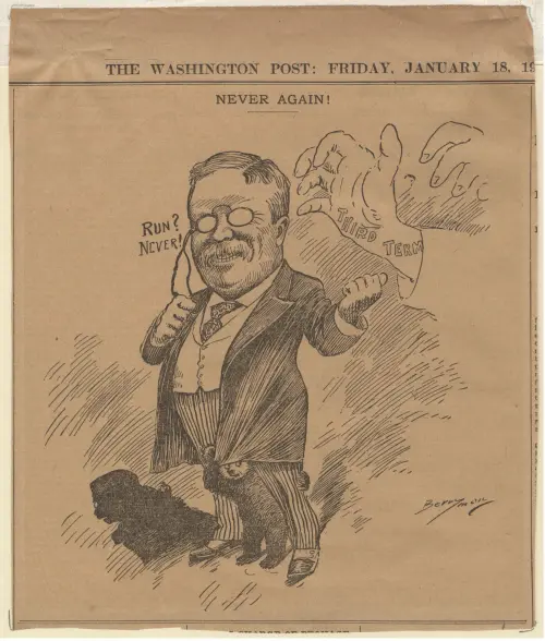 Cartoon of a third term haunting Theodore Roosevelt