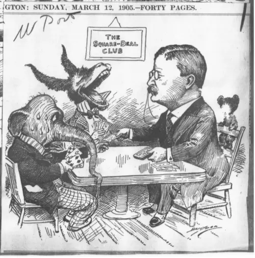 Political cartoon entitled "The Square-Deal Club"