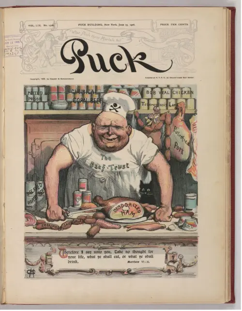 Puck political cartoon about meat trusts