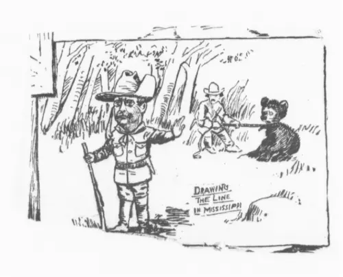 Political cartoon of Theodore Roosevelt refusing to kill the bear