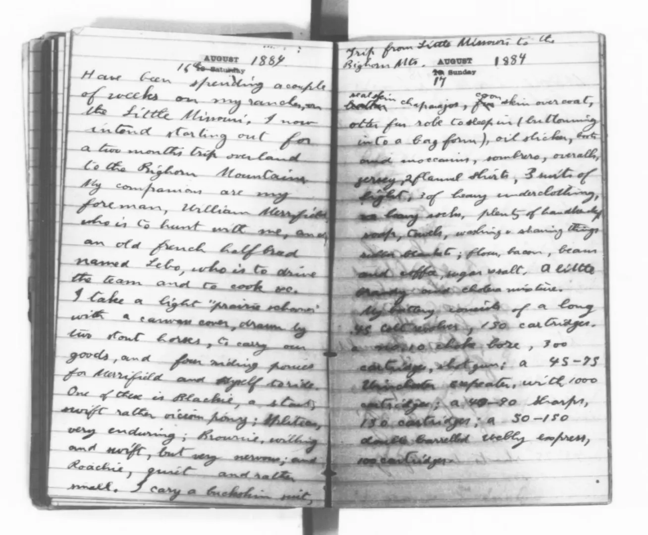 Diary of Theodore Roosevelt discussing his hunt in Wyoming's Bighorn Mountains
