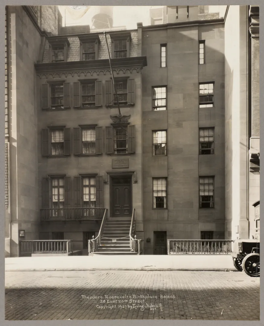 Four-story brownstone townhouse at 28 East 20th Street in Manhattan, the birthplace of Theodore Roosevelt