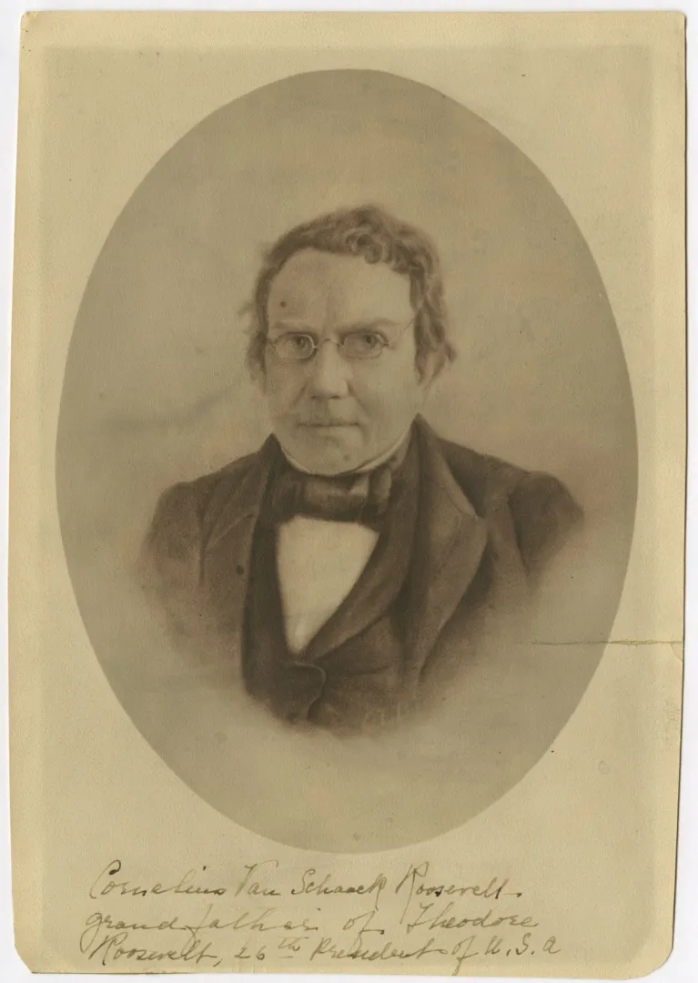 Photographic portrait of an elderly Cornelius Van Schaack Roosevelt wearing spectacles