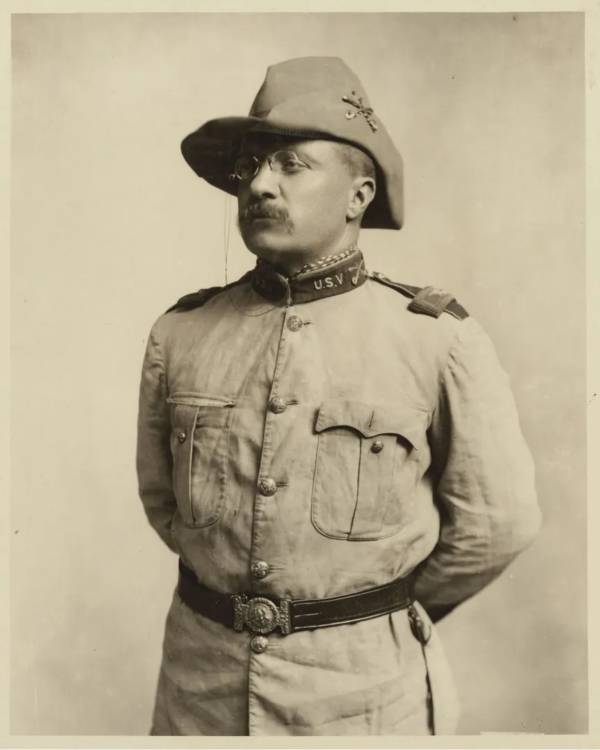 Theodore Roosevelt in his Rough Rider colonel uniform and slouch hat, studio bust portrait