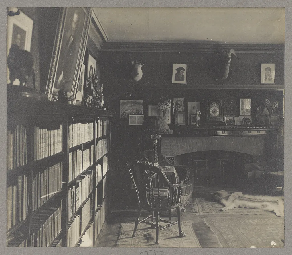 Theodore Roosevelt's book-lined library and study on the first floor of Sagamore Hill