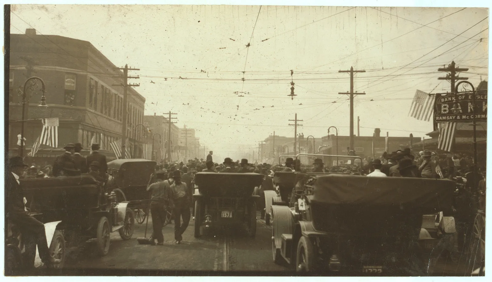 Roosevelt motorcade moving through the steel town of Ensley, Alabama
