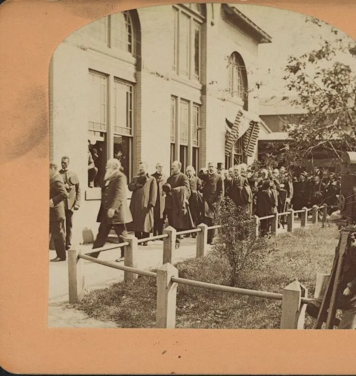 President Roosevelt and escort arriving at the depot in Canton, Ohio for President McKinley’s funeral, 1901