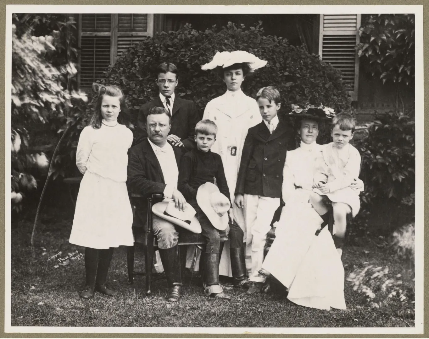 The Roosevelt family posed together outdoors at Oyster Bay