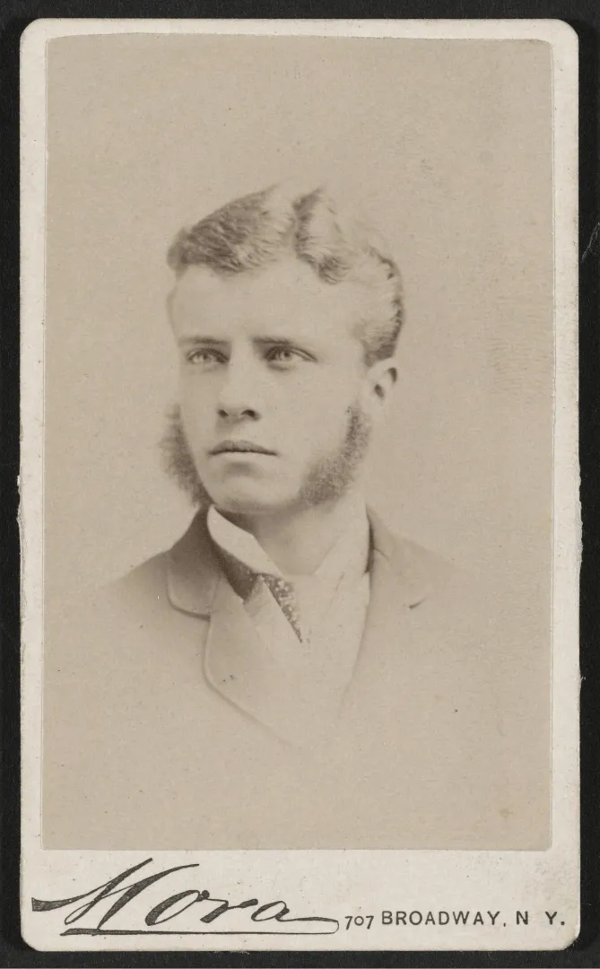 Carte-de-visite portrait of Theodore Roosevelt as a young man with sideburns