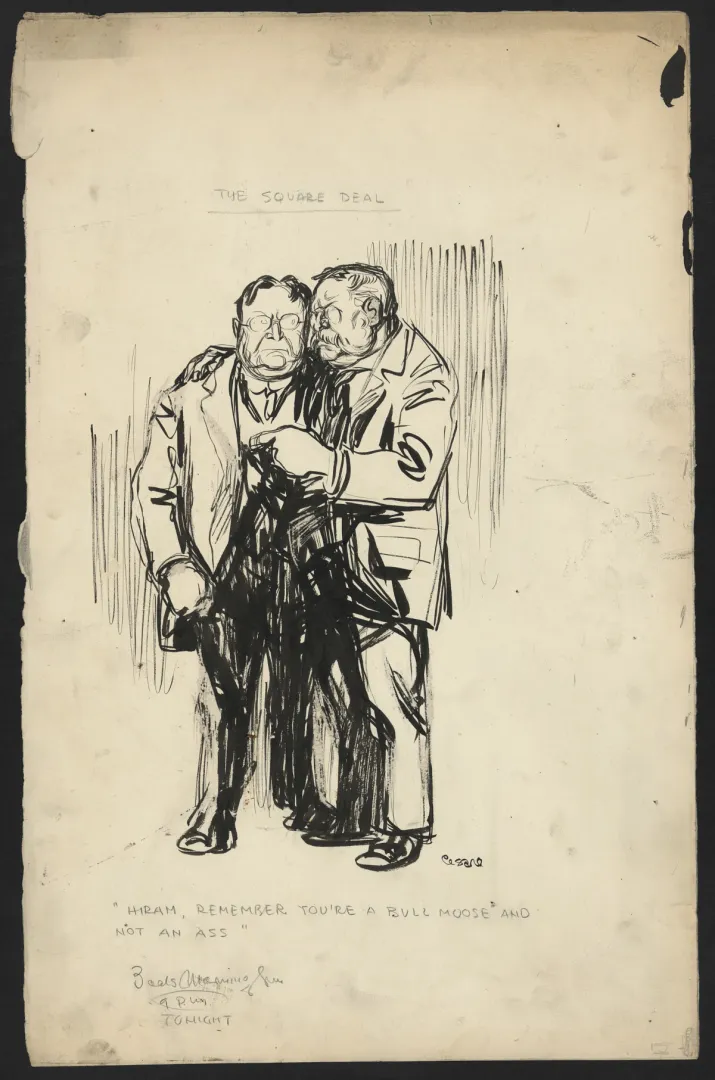 Period cartoon captioned The Square Deal illustrating Roosevelt's promise of fairness for all