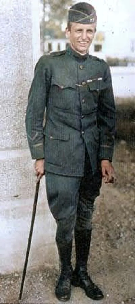 Archibald Roosevelt in uniform with a cane after being wounded in World War I