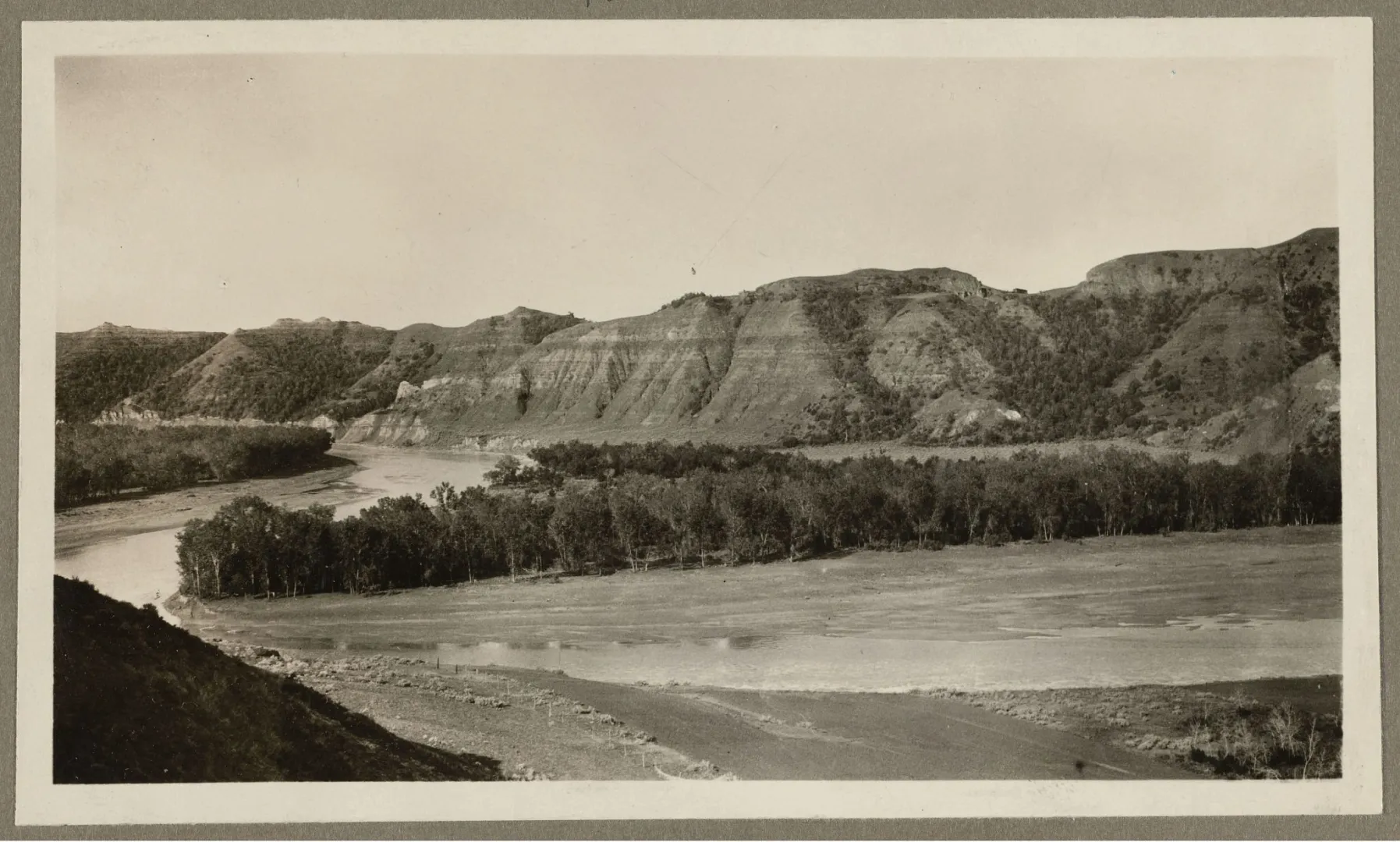 The rugged Little Missouri country the party crossed to reach Dickinson