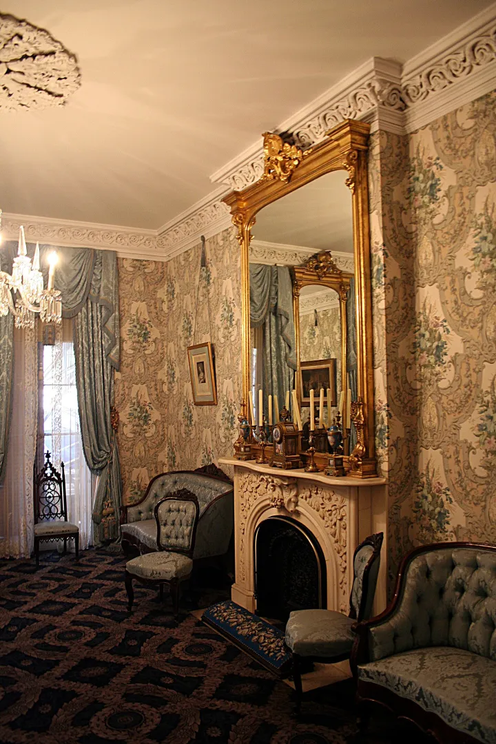 The restored parlor of Roosevelt's birthplace home