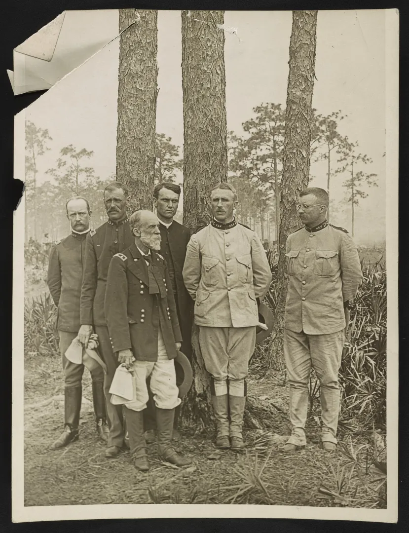 Staff officers of the First U.S. Volunteer Cavalry, the Rough Riders, at Tampa, Florida, in 1898.