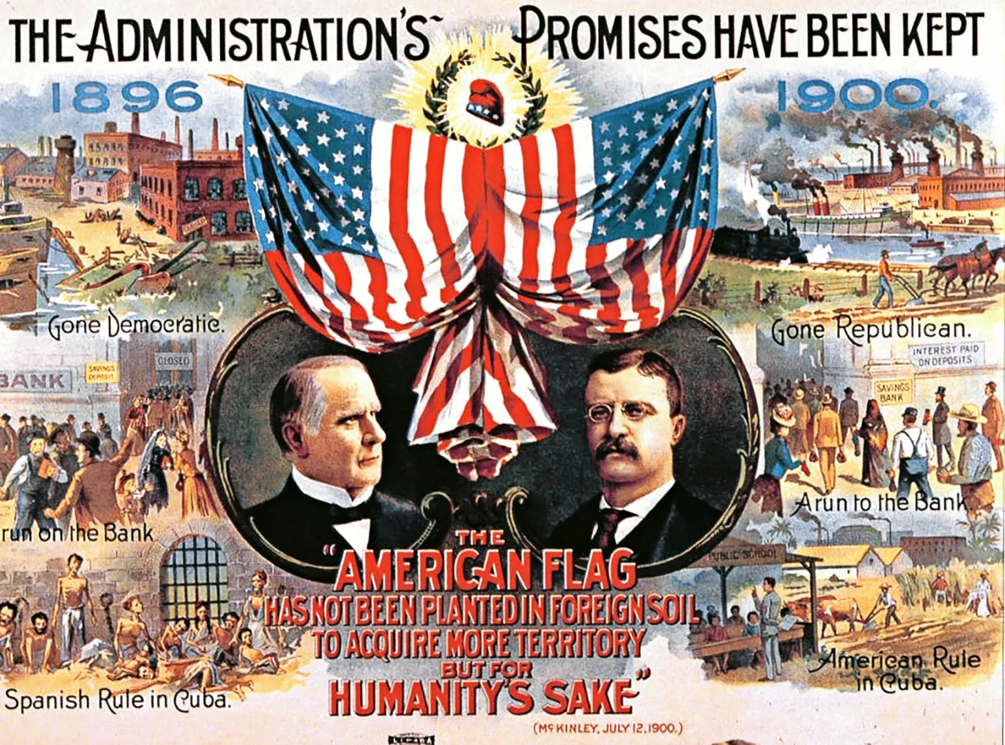 1900 Republican campaign poster picturing President William McKinley and running mate Theodore Roosevelt.