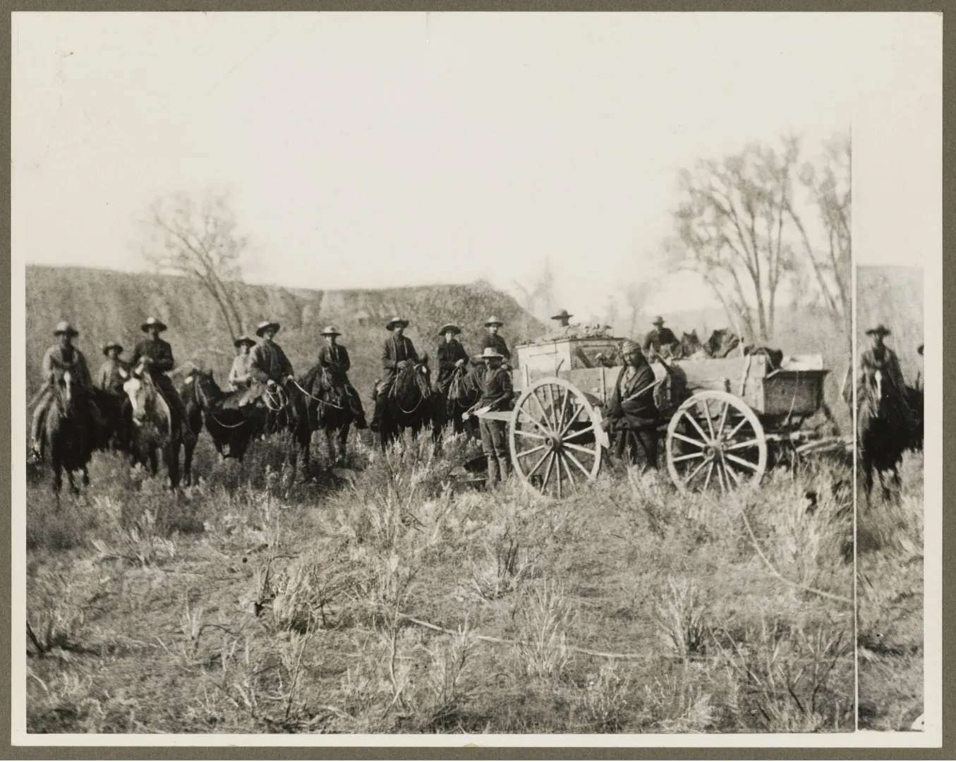 Roosevelt's roundup outfit — mounted cowboys and a chuck wagon on the Dakota prairie