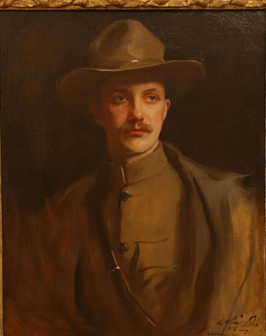 Painted portrait of Kermit Roosevelt in explorer's attire