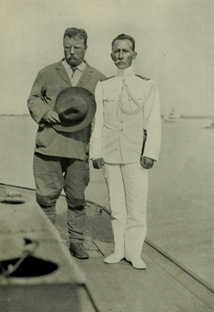 Theodore Roosevelt and Colonel Rondon aboard a boat, 1914